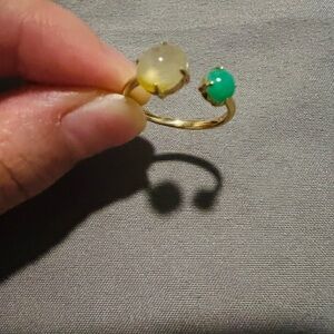 18K Gold Jadeite Toi et Moi Ring – Icy Yellow & Green Jade